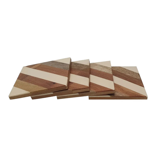 Wood Striped Coaster Set