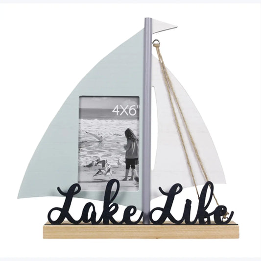 Wood Lake House Tabletop Sailboat Photo Frame