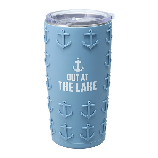 Out At the Lake - 20 oz Travel Tumbler with 3D Silicone Wrap