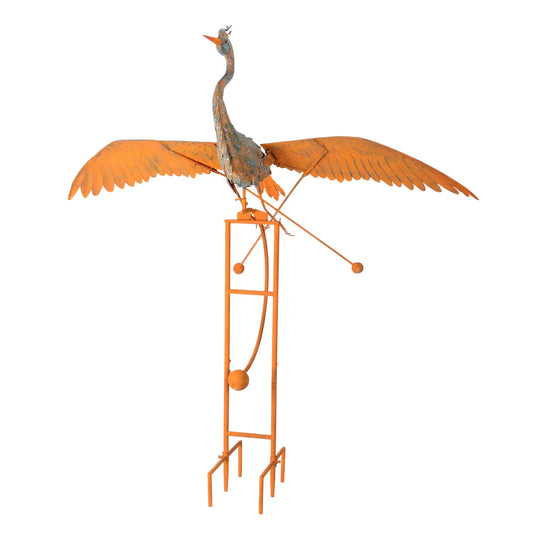 Big Rustic Metal Rocker Flying Heron Stake